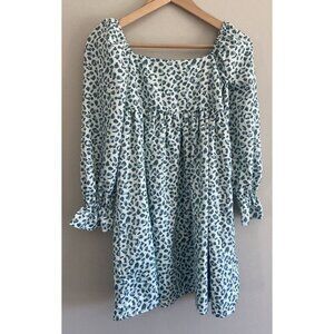 Janie & Jack Leopard Twill Dress Green Puff Sleeve Size 12